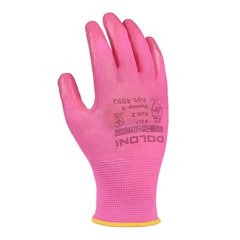 Рукавички Doloni трикотажні з нітриловим покриттям, неповний облив, рожевий, поліестер, розмір 8, (4592)
