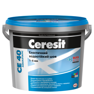 Затирка для плитки водостойкая эластичная Ceresit CE 40 Aquastatic 1-6 мм, 5 кг, белый 01