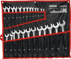 Набор ключей Miol рожково-накидных CRV сатин, 25 шт, (6-32 мм) в брезенте, Premium, (51-715)