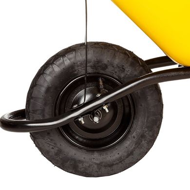 Тачка будівельна BudMonster Wheelbarrow Strong 1-колісна, 100 л, 250 кг, жовтий кузов, чорна рама суцільна, пневмоколесо 4х8'', кузов 1.0 мм, (WB7402)