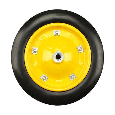 Колесо BudMonster лите 3.0х8" з додатковим кріпленням, о/d = 16мм, чорне, диск жовтий, втулка 90мм (01-044)