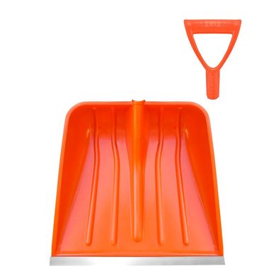 Лопата снегоуборочная в сборе BudMonster Profi пластиковая 400х400 мм, с алюминиевым наконечником и ручкой, оранжевая, (999080611)