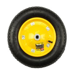 Колесо BudMonster пневмо 3.0х8" с дополнительным креплением, о/d=16мм, черное, диск желтый, втулка 90мм (01-038)