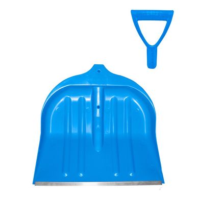 Лопата снегоуборочная BudMonster пластиковая 495х520 мм, с алюминиевым наконечником и ручкой, синяя, (999080645)