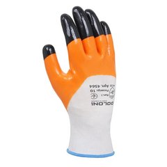 Перчатки ТМ Doloni с нитриловым покритием, неполный облив+ доп. облив пальцев, оранж. 10 размер, (4564)