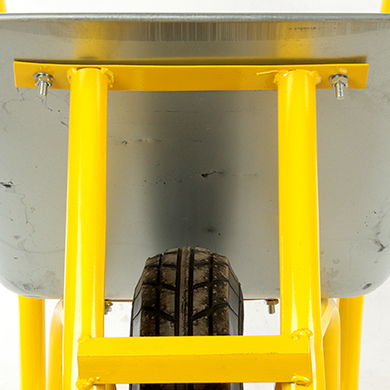 Тачка BudMonster будівельна 1-колісна, кузов оцинкований, 75 л, рама жовта, до 200 кг, колесо пневматичне 4х8 ", (01-011)