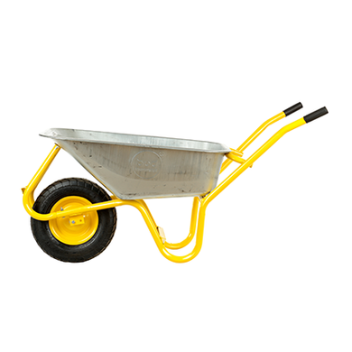 Тачка BudMonster строительная 1-колесная, кузов оцинкованый, 75 л, рама желтая, до 200 кг, колесо пневматическое 4х8", (01-011)