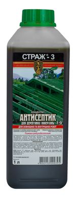 Антисептик-Антижук для дерев'яних конструкцій Страж-3 (концентрат 1: 9) зелений, пляшка 1 л