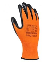 Перчатки Doloni 4589 с нитриловым покрытием, трикотажные оранжевые, неполный облив черный, размер 10, полиэстер, (4589)