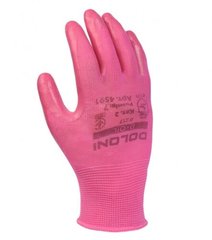 Рукавички Doloni 4591 з нітриловим покриттям, трикотажні рожеві, неповний облив рожевий, розмір 7, поліестер, (4591)