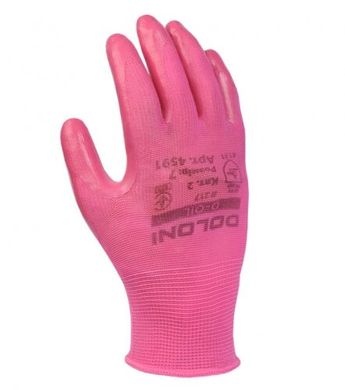 Рукавички Doloni 4591 з нітриловим покриттям, трикотажні рожеві, неповний облив рожевий, розмір 7, поліестер, (4591)